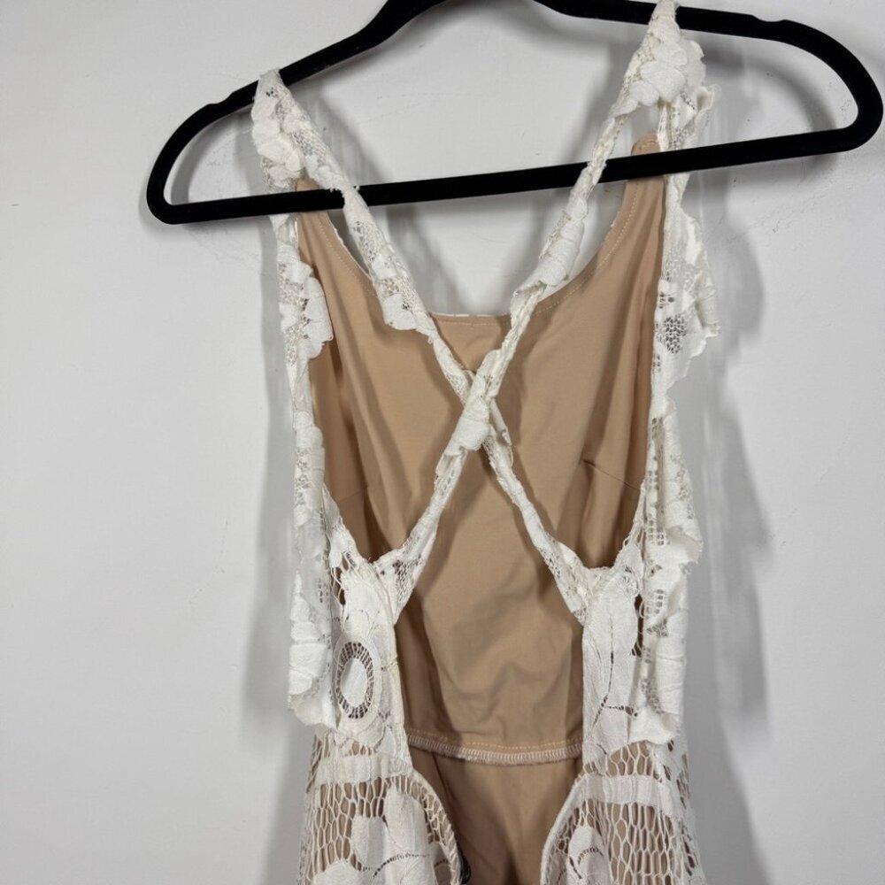 For Love & Lemons White Lace Fit Flare Sleeveless Dress Lined Boho Festival XS - Picture 9 of 15